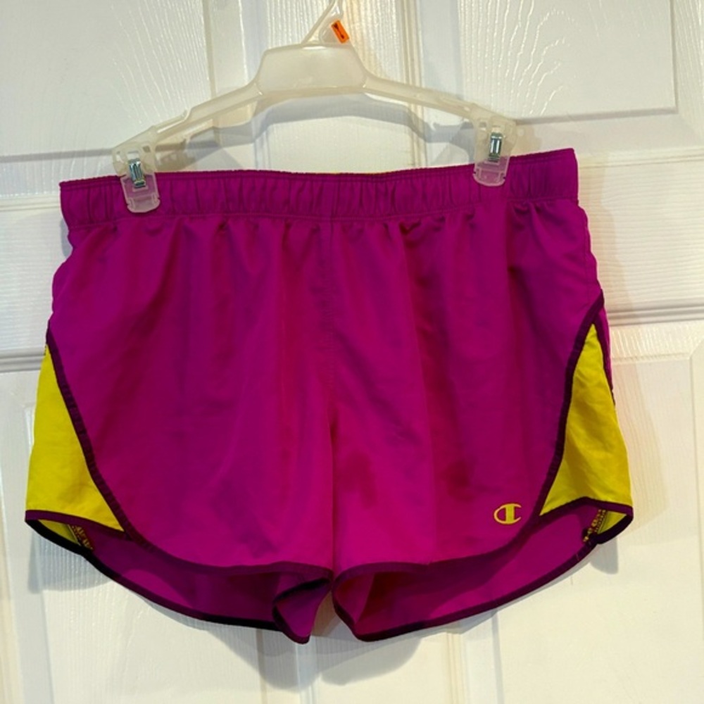Champion Women's Vibrant Pink and Yellow Athletic Shorts